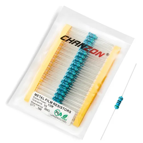Miniatura 73 de Chanzon - 100 resistencias de película metálica 1/2 W (0.5 W) 10 Ω ohmios ±1% de tolerancia 10R MF, resistencias de agujero pasante con limitación