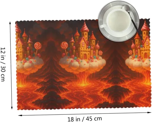 Miniatura 2 de Rectangular Placemats Set of 4, Heat Resistant Candy Castle Printed Kitchen Dining Table Mats