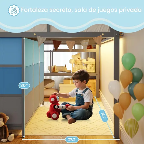 Miniatura 7 de VIAGDO Cama baja tipo loft de tamaño individual con 9 cajones de almacenamiento y luces LED, cama tipo loft de metal individual con almacenamiento