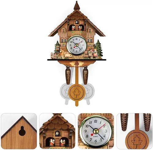 Miniatura 2 de Reloj de cuco antiguo de madera de cuco, casa de pájaros, reloj de pared, decoración del hogar, reloj de cuco colgante, péndulo oscilante