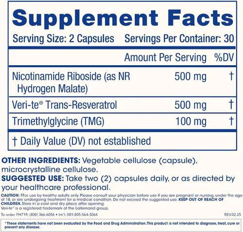 Miniatura 6 de ProHealth Nicotinamide Riboside Pro Complete 60 cápsulas Soporte integral de NAD+ 500 mg de ribósido de nicotinamida + 500 mg