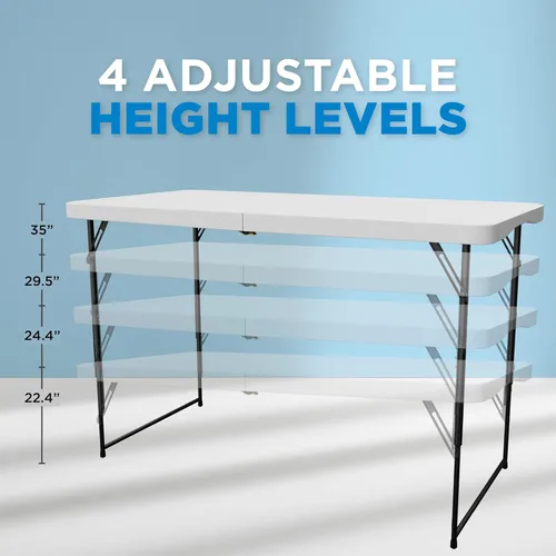 Miniatura 4 de Sorfey Mesa plegable de 4 pies x 24 pulgadas, ajustable a 4 alturas, plástico blanco
