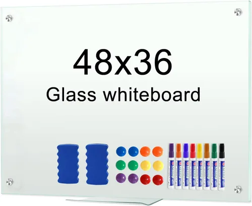 Miniatura 10 de H-Qprobd Pizarra Blanca 24"x18" Pizarras de Borrado en Seco Magnéticas sin Marco Pizarra Blanca Magnética de Vidrio para Pared, Pizarra Blanca
