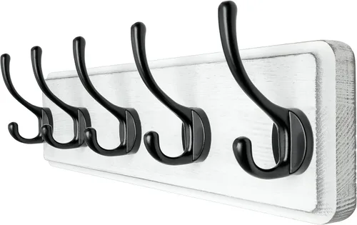 Miniatura 30 de Dseap Perchero de Pared: Moderno, Patentado, Resistente, 17.4" de Largo, Riel Colgador de Madera con 5 Ganchos Dobles para Abrigos de Invierno, Negro