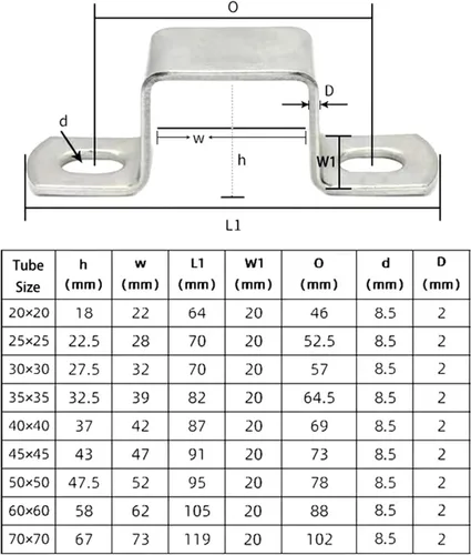 Miniatura 7 de Abrazadera de tubo cuadrada de 1.969x1.969 in de acero inoxidable 304 en forma de U de puntal de conector de soporte de tubo de hebilla de manguera