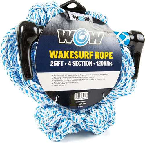 Miniatura 2 de Wow Sports Cuerda de wakesurf de 25 pies, 4 secciones, para Wakesurf, niños y adultos, mango flotante ajustable