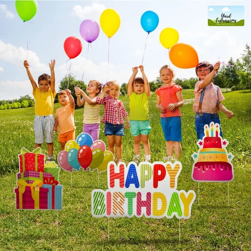 Miniatura 2 de Yard Expressions - Letrero de feliz cumpleaños con estacas para el patio, fácil de instalar, letrero grande de cumpleaños impermeable de 16