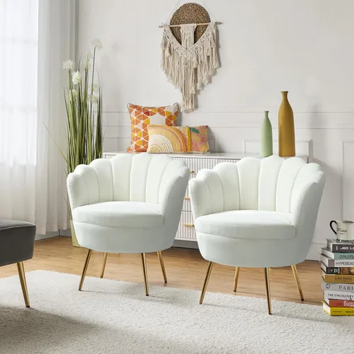 Miniatura 33 de HULALA HOME Silla decorativa moderna de terciopelo con respaldo en forma de concha, bonito sillón para sala de estar, dormitorio con patas doradas