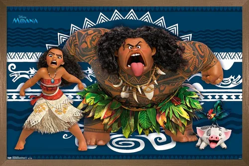 Miniatura 13 de Disney Moana - Póster de pared de caras de 22.4 pulgadas de largo x 14.7 pulgadas de ancho, versión enmarcada de madera de granero
