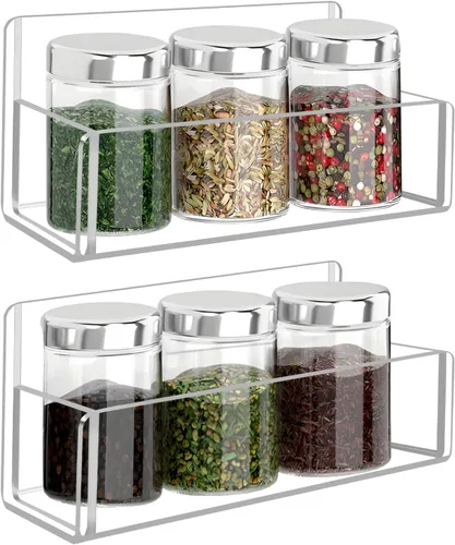 Estante acrílico para especias de montaje en pared, 6 pulgadas, soporte transparente para almacenamiento de especias, paquete de 2 organizadores de