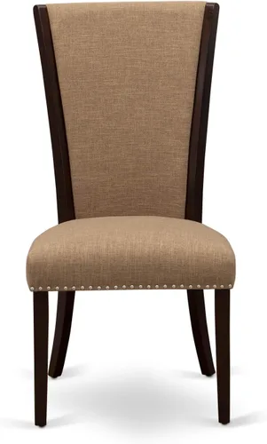 Miniatura 3 de East West Furniture VEP3T47 Verona Modern Parson - Juego de 2 sillas de comedor tapizadas de tela de lino de color sable con cabeza de clavo