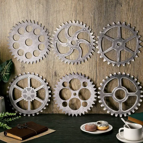 Miniatura 2 de 6 piezas de decoración de pared Steampunk de madera, rueda de engranajes steampunk, decoración industrial de pared de 10 pulgadas, combinación
