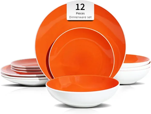 Miniatura 18 de Juego de 6 platos llanos en forma de cupé de gres de 10.5 pulgadas, muy rosa