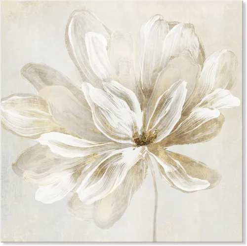 SEVEN WALL ARTS Póster de arte de pared con flores blancas en tonos beige y dorado, diseño floral abstracto, impresión artística para decorar sala