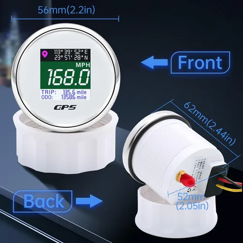 Miniatura 5 de ARTILAURA Velocímetro GPS digital de 52 mm 2-1/16" para barco, velocímetro GPS, medidor de velocidad, mph, km/h, nudos, pantalla TFT, antena, Blanco