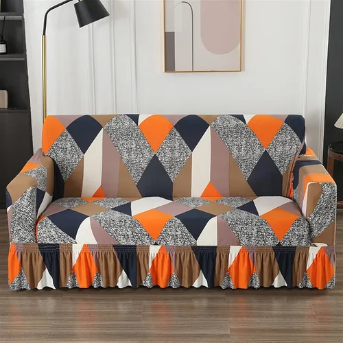 Miniatura 10 de MIPOPS Funda de sofá estampada elástica para sillón, fundas con patrón con falda lavable, protector de muebles de elastano para sala de estar