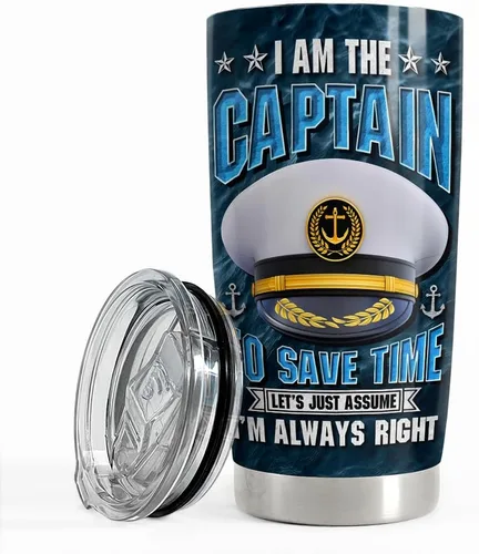 SANDJEST Taza de Capitán 20oz Regalos para Capitán de Barco para Hombres Propietarios de Barcos Tazas Aisladas de Acero Inoxidable Taza de Café de