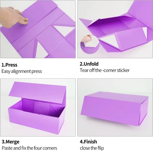 Miniatura 4 de Caja de Regalo Morada de 12" x 6" x 4" con Tapa de Cierre Magnético, Caja de Regalos para Obsequios, Cajas de Regalo para Damas de Honor, Caja Morado