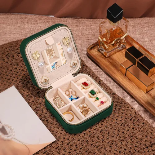 Miniatura 7 de GSPY Joyero de viaje de terciopelo, estuche de viaje pequeño, joyero personalizado con inicial, organizador de joyas de viaje, regalos de monograma