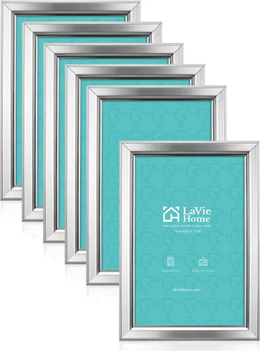 Miniatura 12 de LaVie Home - Marco de fotos (6 unidades), diseño simple con cristal de alta definición, para montaje en pared y en mesa, colección clásica, Dorado