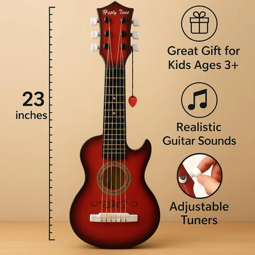 Miniatura 6 de Guitarra acústica de 23 pulgadas, guitarra de juguete de 6 cuerdas para niños, cuerdas de acero realistas, primer instrumento musical para Caoba