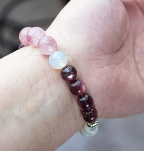 Miniatura 212 de Precious Gemstone Natural Crystal Healing Bracelet, Rutilated Quartz, Moonstone, Quartz Handmade Original Design Bracelet