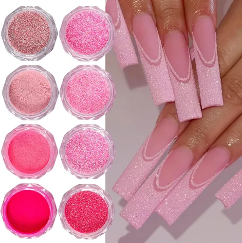 Miniatura 4 de Juego de polvos de purpurina rosa para arte de uñas, 12 frascos holográficos de lentejuelas para el día de San Valentín con cepillo, capa