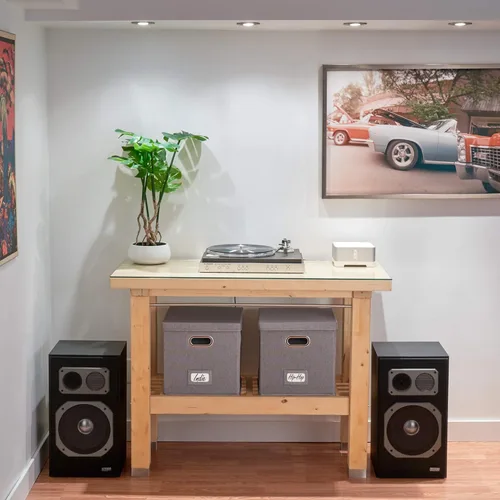 Miniatura 2 de ZICOTO Caja Decorativa de Almacenamiento de Discos de Vinilo para Más de 50 Discos Sencillos - Soporte de LP Robusto y Fácil de Transportar con Tapa