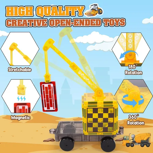 Miniatura 5 de Laminados magnéticos juguetes de construcción para niños - Set de carretera con grúa magnética para niños de 3-5 4-8 8-10 años, Set de expansión