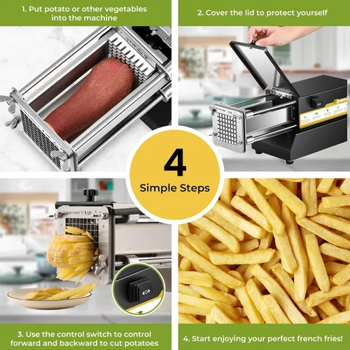 Miniatura 7 de Cortador de papas fritas eléctrico de acero inoxidable profesional con 4 cuchillas para uso comercial, doméstico y pepinos, zanahorias, batatas