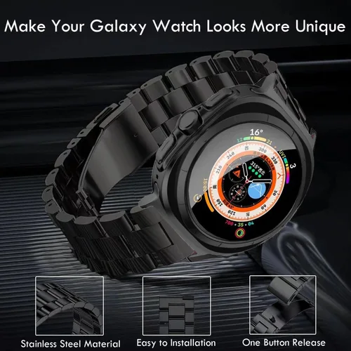 Miniatura 2 de Olytop para Galaxy Watch Ultra Correas 47mm (2024/2025), Correa de Reemplazo de Pulsera de Acero Inoxidable Metálica para Negocios, Hombres y Negro