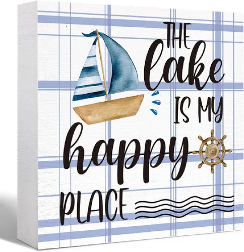 Miniatura 16 de Letrero de madera con texto en inglés "Lake Every Hour is Happy Hour", decoración de escritorio para el hogar, dormitorio, oficina, escritorio