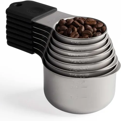 Juego de tazas medidoras magnéticas de acero inoxidable, tazas medidoras de metal resistentes para ingredientes secos y líquidos (negro)