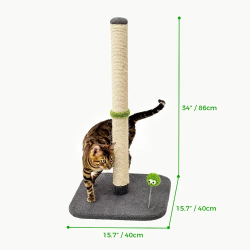 Miniatura 5 de TINYBEAST Rascador para gatos de 34 pulgadas de alto, rascador para gatos con cuerda de sisal natural, árbol para gatos con bola de juguete Gris