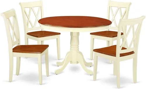 Miniatura 10 de East West Furniture HLCL5-MAH-W - Juego de mesa de cocina de 5 piezas para 4 personas, incluye una mesa de comedor redonda con pedestal y 4 sillas