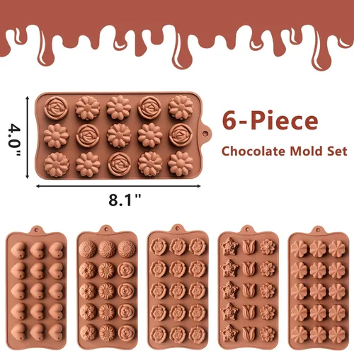Miniatura 2 de 6 paquetes de moldes de silicona para caramelos de chocolate con forma de flor, moldes de silicona antiadherentes de grado alimenticio para gelatina