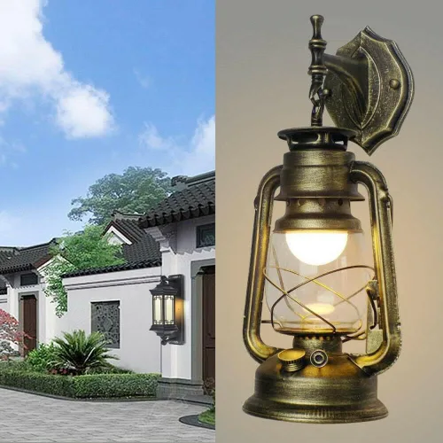 Miniatura 9 de Farol de pared con acabado de pátina oxidado, farol antiguo exterior para porche, lámpara de pared impermeable, lámpara de montaje en pared, lámpara