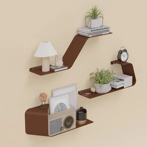 Miniatura 12 de Sttoraboks Estantes flotantes, juego de 3 estantes de metal montados en la pared con diseño único para almacenamiento en la pared, estante