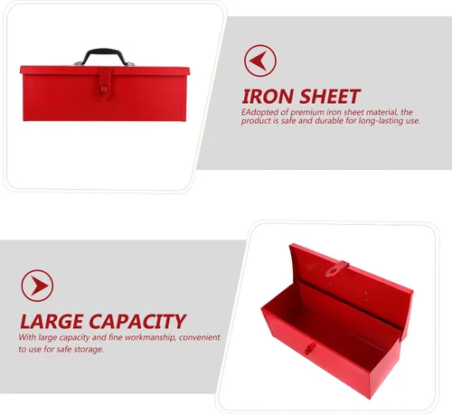 Miniatura 4 de YARNOW Caja de herramientas de hoja de hierro rojo con cerradura, caja de herramientas portátil de metal de 15 x 6.3 x 5.1 pulgadas