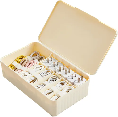 Caja organizadora de cables extra ancha, cargador de viaje, estuche de almacenamiento para auriculares con tapa (amarillo crema)