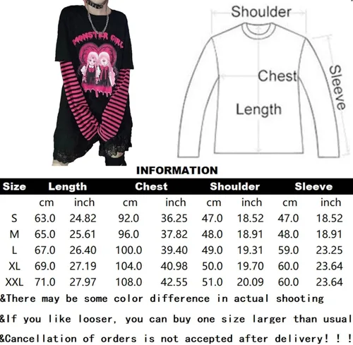Miniatura 7 de PAROSEN Camisa gótica para mujer, camisas kawaii Harajuku moda gótica Y2K Grunge Tops para adolescentes niñas Anime manga larga