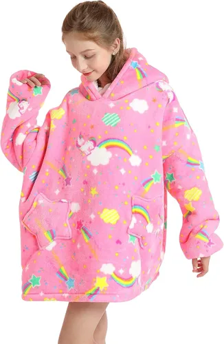 Miniatura 3 de Manta con Capucha Vestible para Niños de 4-12 Años, Manta con Capucha de Animales de Tamaño Grande, Súper Suave, Cómoda, Cálida, Franela de Rainbow