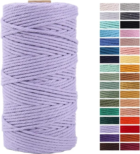 Miniatura 66 de Cuerda de Macramé Gris Claro 3mm x 109 Yardas, Cuerda de Algodón de Colores Cuerda para Manualidades Cuerda de Algodón Colorida para Colgar