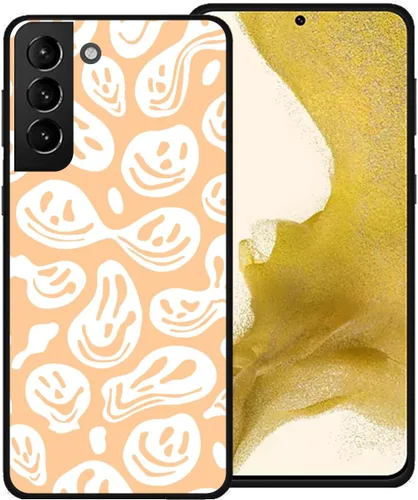 Miniatura 29 de Funda de teléfono para Samsung Galaxy S22 5G, rosa pastel y blanco, divertida sonrisa trippy derretida hippie sonriente calavera fantasma cara linda