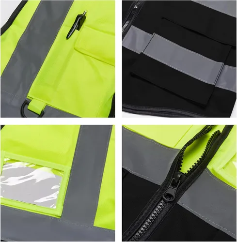 Miniatura 7 de BeautyWill Chaleco de seguridad con logotipo personalizado, Hi Vis Clase 2, chaleco reflectante de construcción unisex con 5 bolsillos