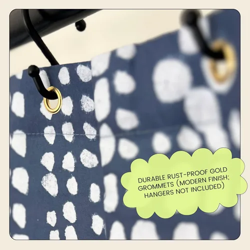 Miniatura 4 de Cortina de Ducha Moderna con Estampado Shibori Azul - Patrón Geométrico Boho de Puntos - Diseño Mudcloth - Cortina de Ducha Decorativa de Tela