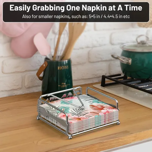 Miniatura 3 de Servilletero para mesa, dispensador de servilletas plano con brazo con peso, soporte cuadrado para servilletas de cóctel de elegante hierro rústico