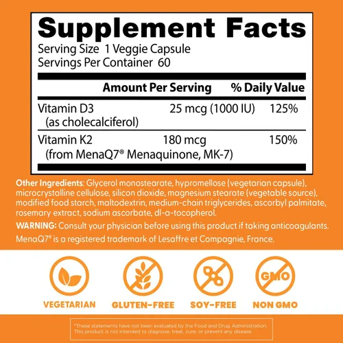 Miniatura 4 de Doctor's Best Vitamina natural K2 MK-7 Plus D3 - Suplemento VIT D3 y K2 MK7 para hombres y mujeres, apoya la salud de tejidos, arterias y huesos
