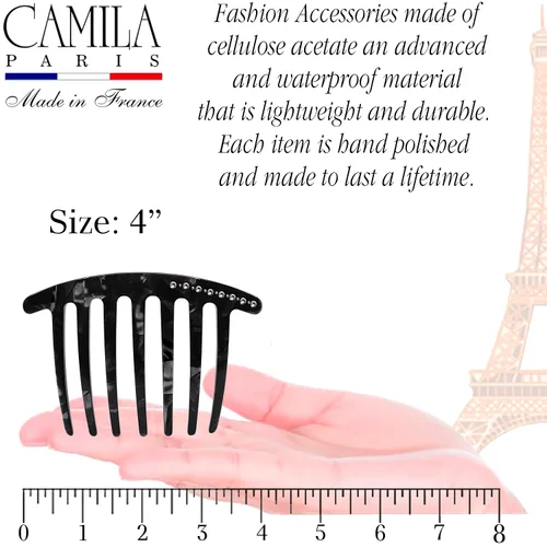 Miniatura 3 de Camila Paris CP3736 Peine lateral francés – Peine francés decorativo con diamantes de imitación, peine de pelo negro para mujer, agarre fuerte