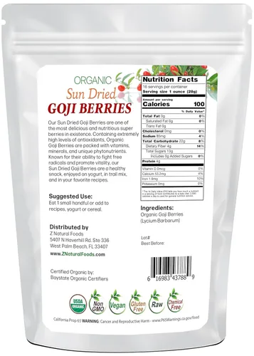 Miniatura 2 de Bayas orgánicas de Goji – Calidad premium – Secado al sol crudo – Baya perfecta para aperitivos, batidos, cereales, yogur, hornear, ensaladas